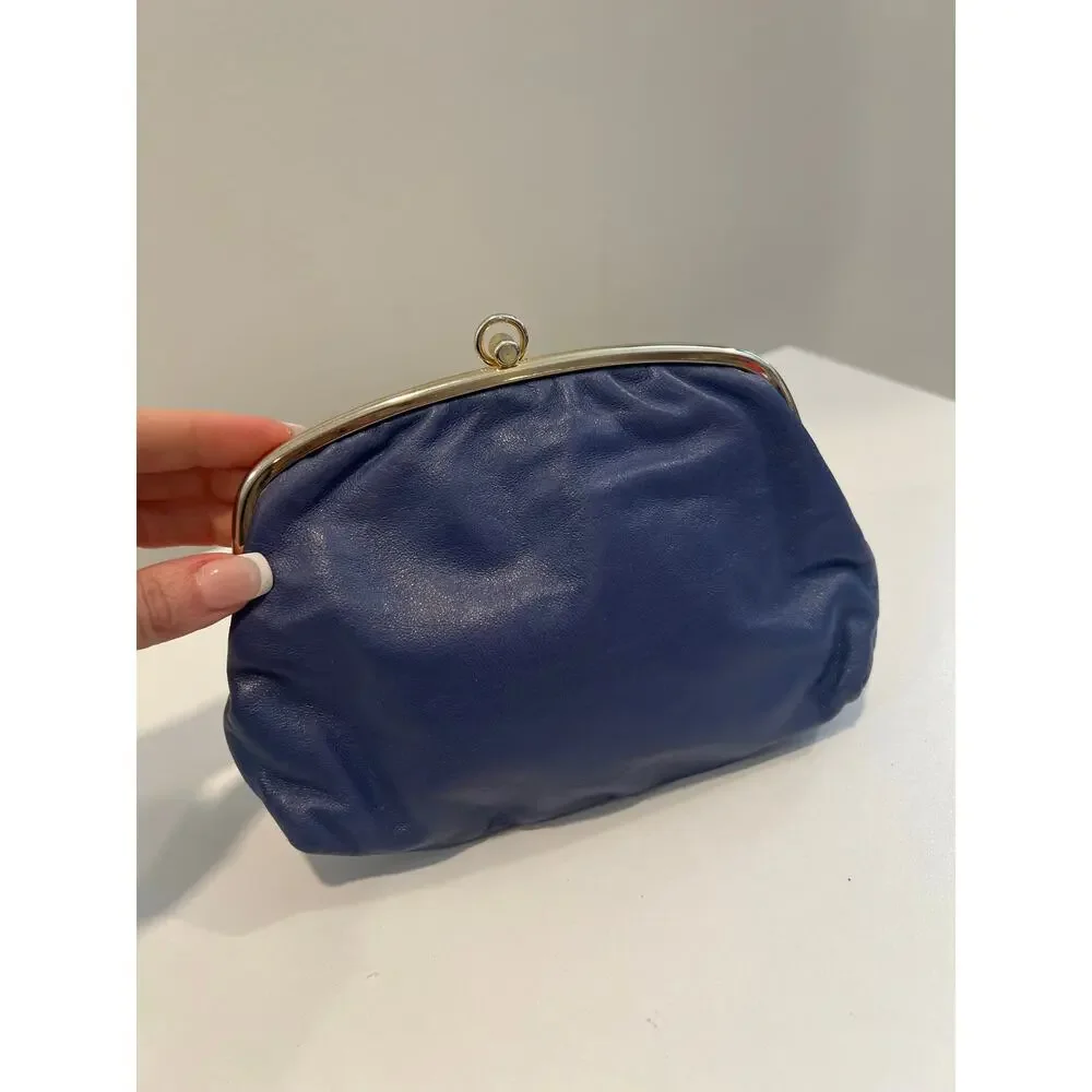 Vintage 1950s-1960s Clutch Purse with Kiss Lock Blue and Gold JL
